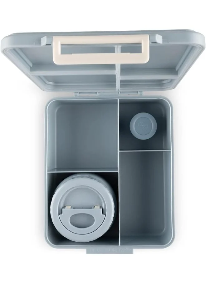 سترون Grand Lunchbox With 4 Compartments For Kids - Includes 1 Thermos Food Jar And 1 Sauce Container, Leak Proof And Bpa Free Lunch Box For Kids - Spaceship Dusty Blue