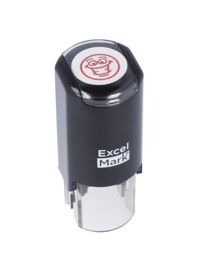 ExcelMark Smiley Face Excelmark Selfinking Round Teacher Stamp Red Ink - Image 1