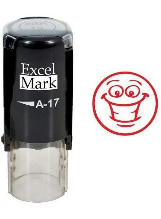 ExcelMark Smiley Face Excelmark Selfinking Round Teacher Stamp Red Ink - Image 4