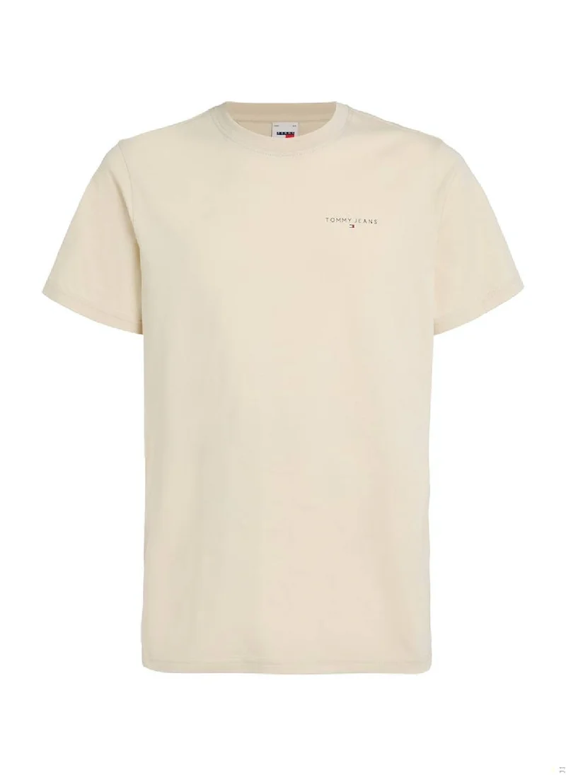 TOMMY JEANS Men's Linear Chest Slim T-Shirt - Cotton, Beige