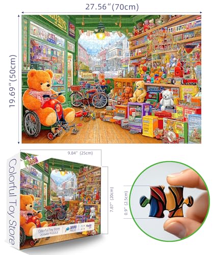 MINIWAN 1000 Piece Puzzle for Adults Vintage Toy Store Jigsaw Puzzle Letters on Back Fun Cool Unique Adventure Scene Bears Shop Family Challenge Puzzles for Game Night 2675 x 1975 - Image 5