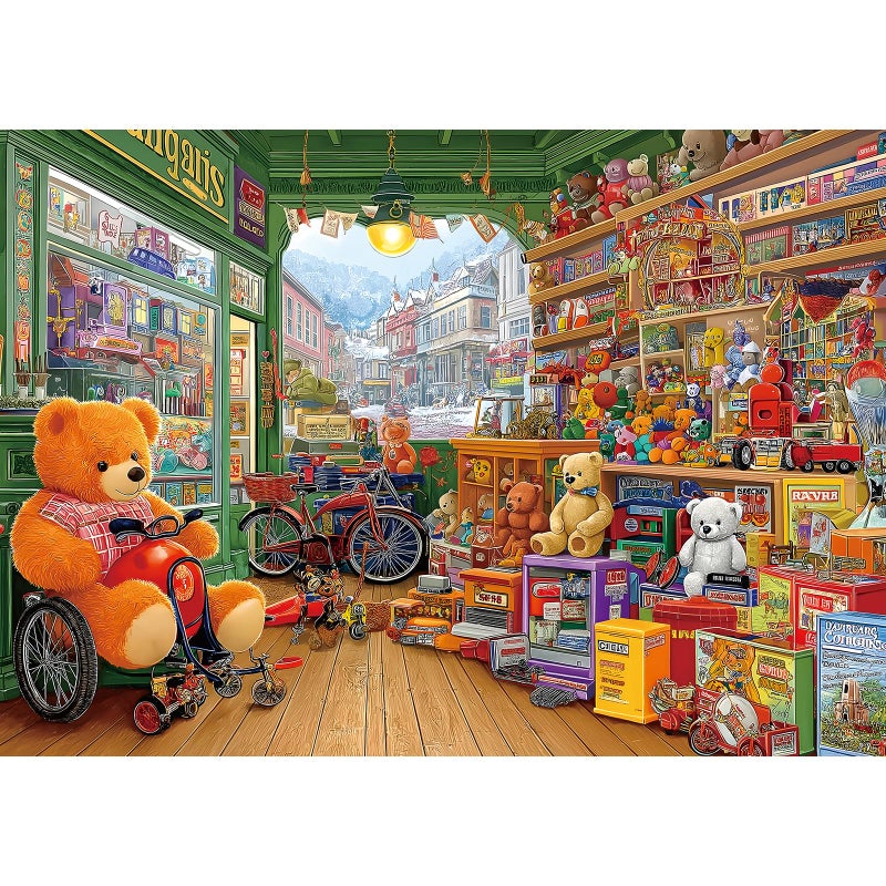 MINIWAN 1000 Piece Puzzle for Adults Vintage Toy Store Jigsaw Puzzle Letters on Back Fun Cool Unique Adventure Scene Bears Shop Family Challenge Puzzles for Game Night 2675 x 1975 - Image 3