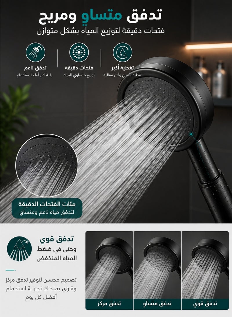 شو وو رأس دش بضغط ماء عالٍ، رأس دش يدوي توربو بلوحة من الستانلس ستيل، تدفق ماء قوي، فتحات مقاومة للانسداد، سهل التنظيف والتركيب للحمام وضغط المياه المنخفض، أسود - Image 3