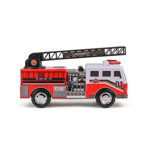 Mighty Fleet Mighty Motorized Fire Ladder Truck Firetruck Toy wLights Sounds Motorized Ladder Extending Ladder Realistic Design Batteries Included Age 3 - Image 1
