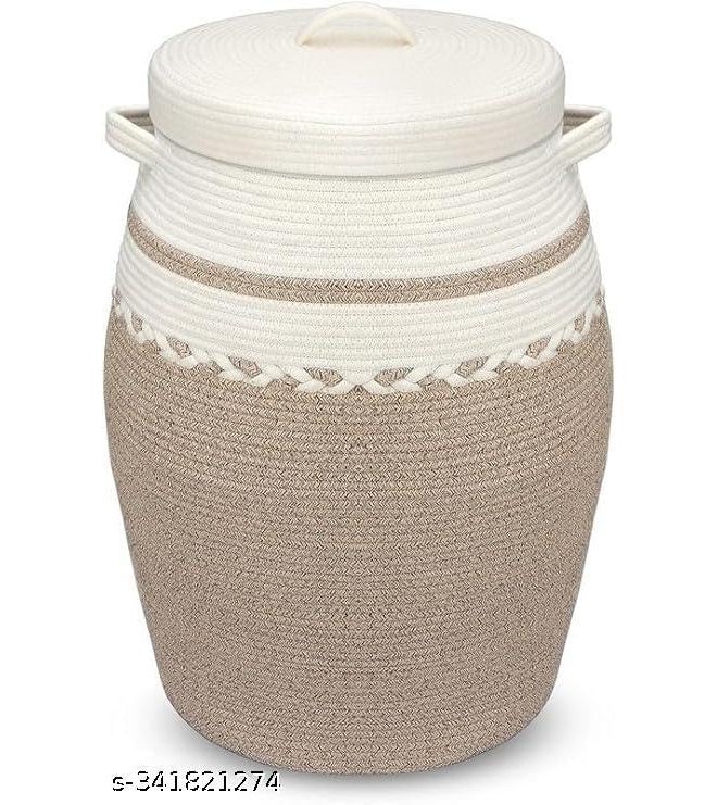 GRATIFY 20" x 16" Tall Extra Large Storage Basket with Lid, Cotton Rope Storage Baskets, Woven Laundry Hamper with Cover, Cloth Storage Bin, for Clothes Towels in Living Room (Mix Brown) - Image 1