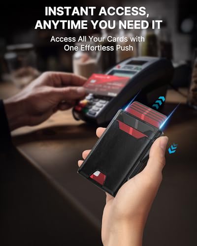 typecase محفظة تايب كيس للرجال: محفظة مانعة لتقنية RFID بسعة 9-13 بطاقة مع مشبك نقود، محفظة جلدية رفيعة بحجم جيب أمامي، علبة بطاقات ذكية قابلة للظهور، محفظة قابلة للطي بتصميم بسيط مع علبة هدايا - أتلانتا أسود - Image 3