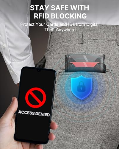 typecase محفظة تايب كيس للرجال: محفظة مانعة لتقنية RFID بسعة 9-13 بطاقة مع مشبك نقود، محفظة جلدية رفيعة بحجم جيب أمامي، علبة بطاقات ذكية قابلة للظهور، محفظة قابلة للطي بتصميم بسيط مع علبة هدايا - أتلانتا أسود - Image 5