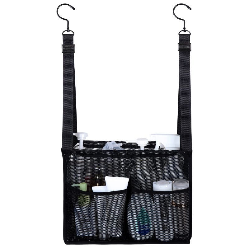 GUMQDD 4 Storage Pockets Adjustable Hanging Mesh Bathroom Bag Shower Caddy College with Hooks Applied to College Dorm Rooms Gym Swimming and RV Travel Black
