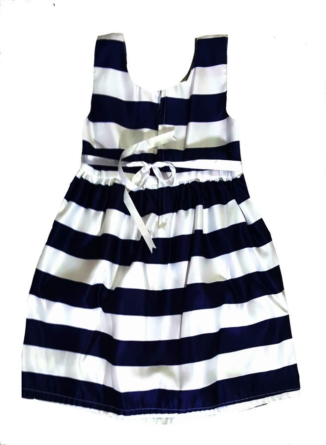 little PANDA Girls Fit & Flare Knee Length Striped Satin Dress (Navy, 2-3 Years) - Image 3