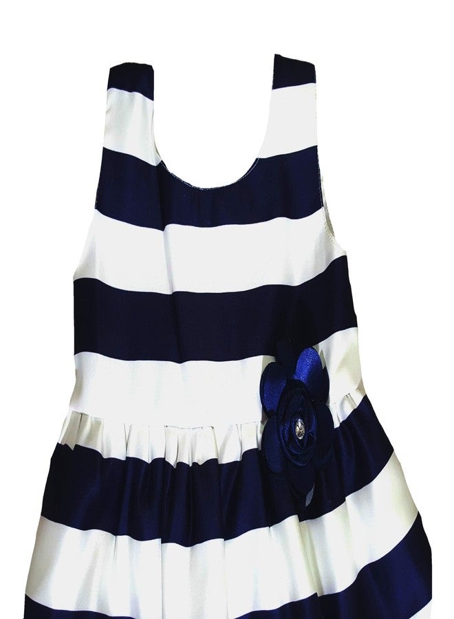 little PANDA Girls Fit & Flare Knee Length Striped Satin Dress (Navy, 2-3 Years) - Image 4