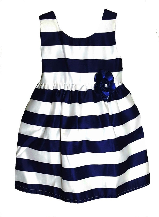 little PANDA Girls Fit & Flare Knee Length Striped Satin Dress (Navy, 2-3 Years) - Image 1
