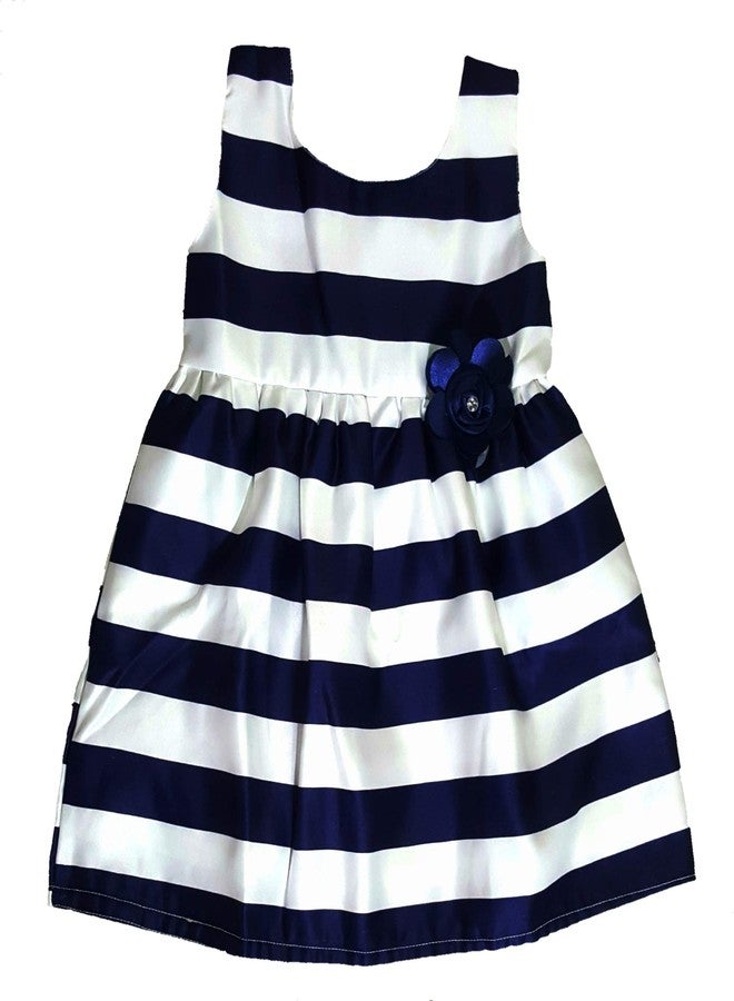 little PANDA Girls Fit & Flare Knee Length Striped Satin Dress (Navy, 2-3 Years) - Image 2