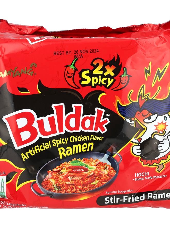 Buldak™ Stir-Fried Ramen Spicy Chicken 2X  Spicy 5 Packs 4.94 oz (140 g) Each