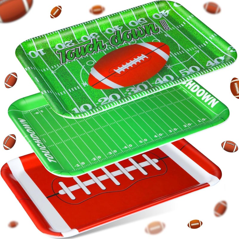 Zubebe 3 Pcs 13 x 10 Inch Football Serving Trays and Platters, Reusable Football Theme Party Decorations for Serving Food Snacks Cookies Dessert - Image 1