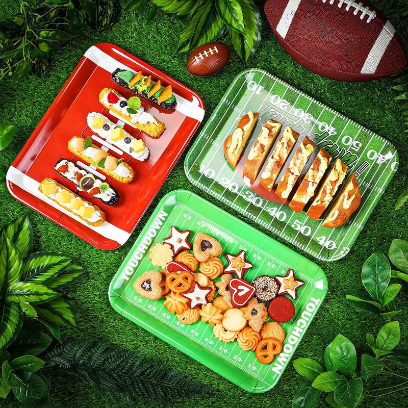 Zubebe 3 Pcs 13 x 10 Inch Football Serving Trays and Platters, Reusable Football Theme Party Decorations for Serving Food Snacks Cookies Dessert - Image 4