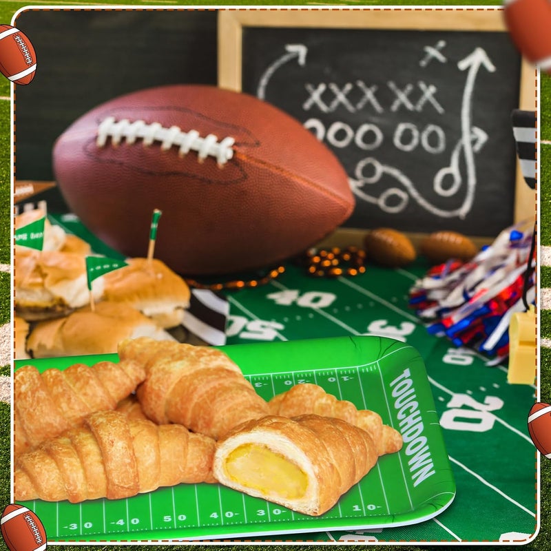 Zubebe 3 Pcs 13 x 10 Inch Football Serving Trays and Platters, Reusable Football Theme Party Decorations for Serving Food Snacks Cookies Dessert - Image 3