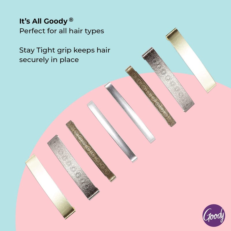 Goody Stay Tight Hair Barrettes - 8 Ct, Assorted Metallic Colors, Non-Slip Flat Hair Clips, Comfortable & Versatile Hair Accessories for Women & Men, Hair Clips for All Hair Types - Image 3