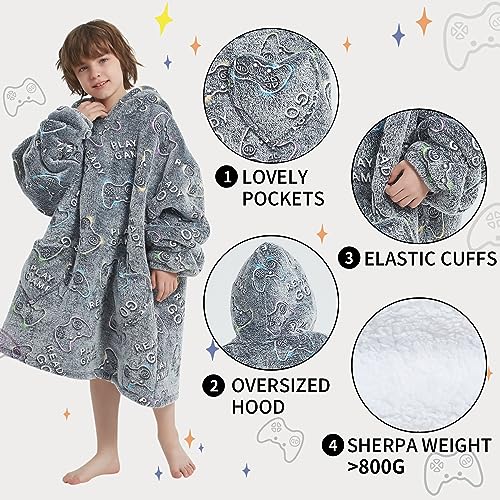 Fiosnow Glow in the Dark Game Controller Blanket Hoodies for Kids 6-13YR Oversize Wearable Blanket Hoodies for Boys Girls Teens - Image 4