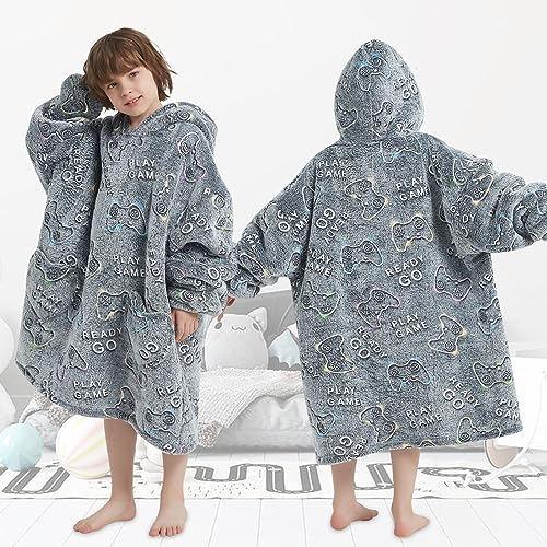 Fiosnow Glow in the Dark Game Controller Blanket Hoodies for Kids 6-13YR Oversize Wearable Blanket Hoodies for Boys Girls Teens - Image 5