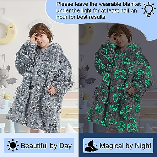 Fiosnow Glow in the Dark Game Controller Blanket Hoodies for Kids 6-13YR Oversize Wearable Blanket Hoodies for Boys Girls Teens - Image 2