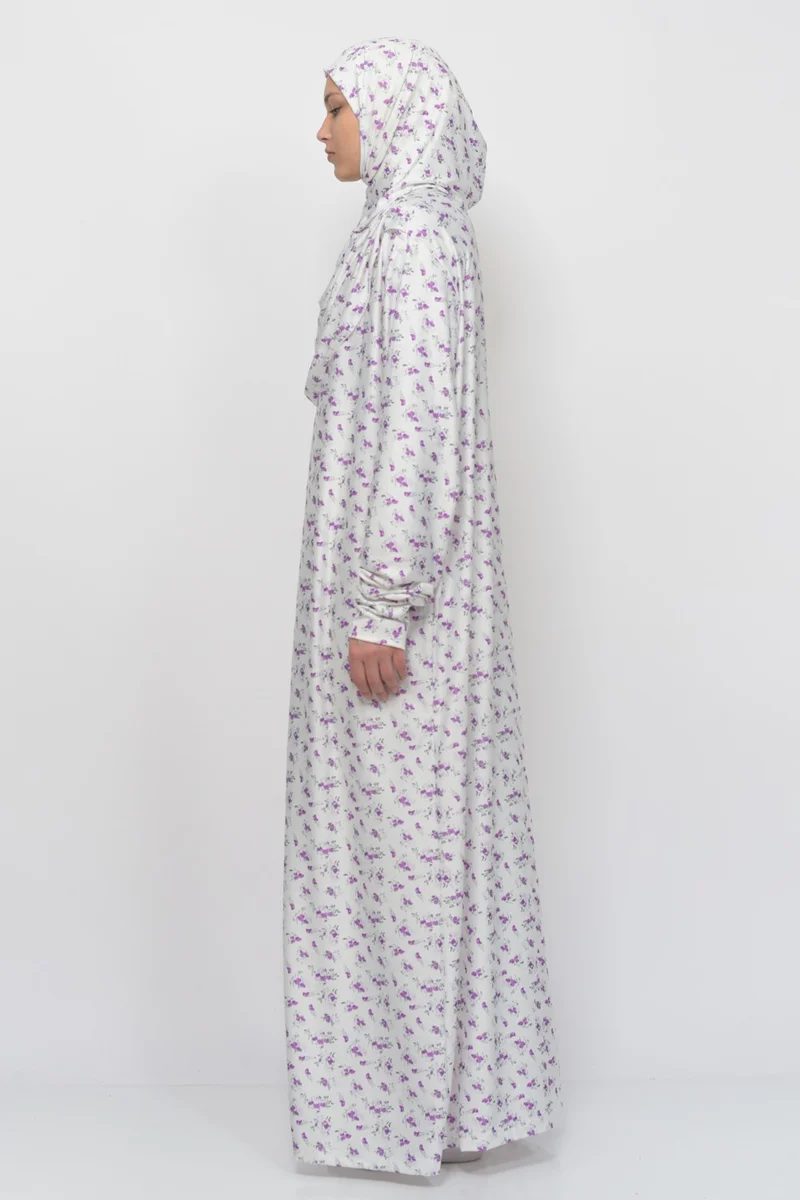 Altobeh Practical One Piece Floral Patterned Sleeves Removable Hijab Lycra Hijab Prayer Dress 990-0203