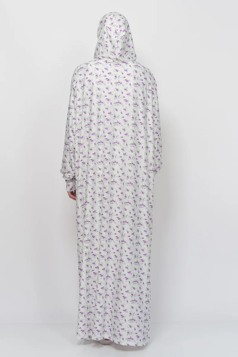 Altobeh Practical One Piece Floral Patterned Sleeves Removable Hijab Lycra Hijab Prayer Dress 990-0203