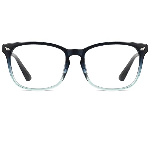 GQUEEN Fashion Glasses Non Prescription Fake Glasses for Women Men Clear Lens Square Gradient Blue, 201582 - Image 1