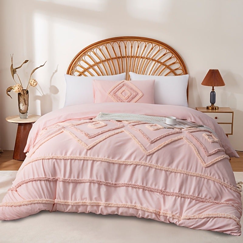 2pcs/3pcs Modern 3D Minimalist Tufted Design Bedding, Soft Microfiber Bedding with Zipper, Includes 1 Duvet Cover and 1/2 Envelope Pillowcases, No Insert, Available in Multiple Colors and Sizes, Suitable for Families and Students, All-Season Use - Image 1