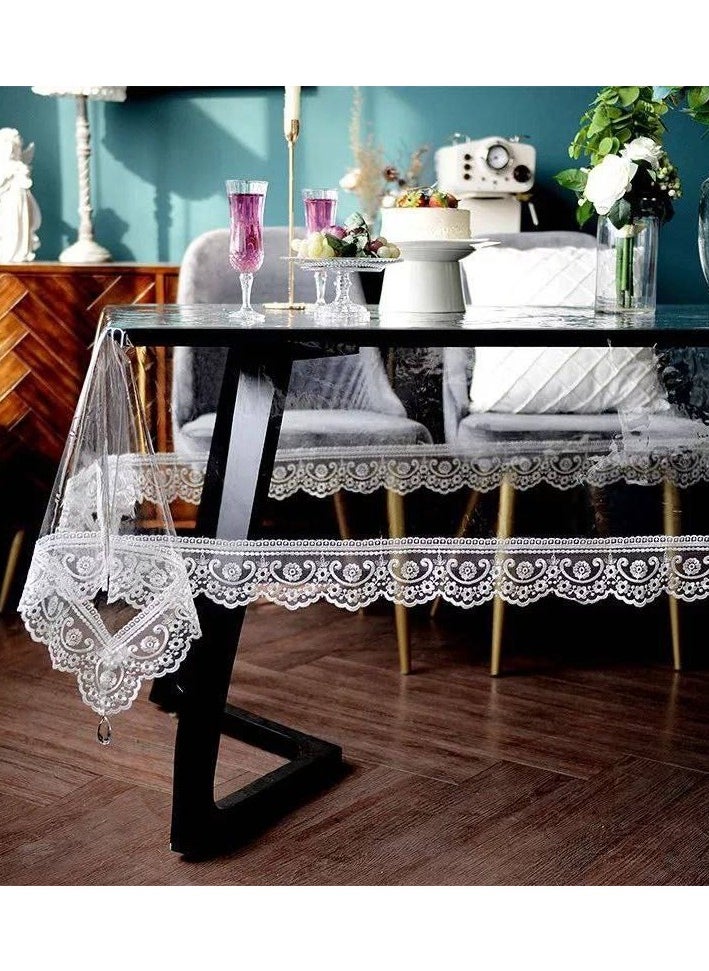 Generic Transparent Lace Tablecloth – Elegant and Durable Faux Leather Design for Dining Tables 