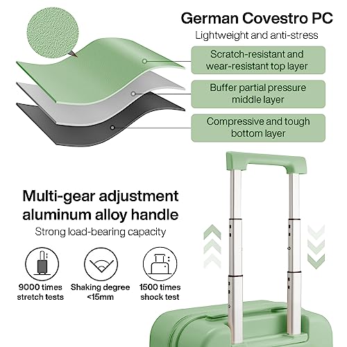 mixi Luggage Suitcase with Spinner Wheels, Hardside Rolling Suitcase PC with Cover & TSA Lock Lightweight Travel Case 24in Checked in, Avocado Green - Image 3