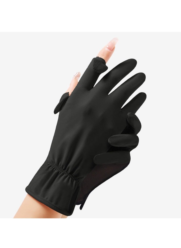 Women's Gloves Driving Gloves Non-slip Sun Protection UV Protection Gloves,Black - Image 5