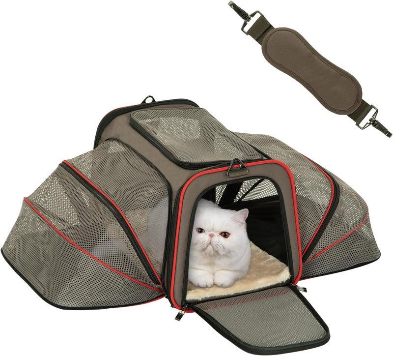 Petsfit Airline Approved Expandable Large Cat Carrier Small Dog Carrier, 17" x 11" x 11" Collapsible Portable Soft-Sided Airplane Pet Carrier Bag with Two Extension, Fit for Outdoor Use - Image 1
