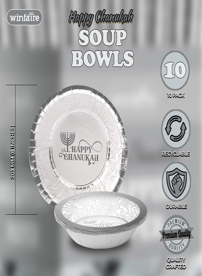 Izzy 'n' Dizzy Hanukkah Bowls Paper Goods, Silver Foil Chanukah Themed Party Supplies (Pack of 10) - Image 2