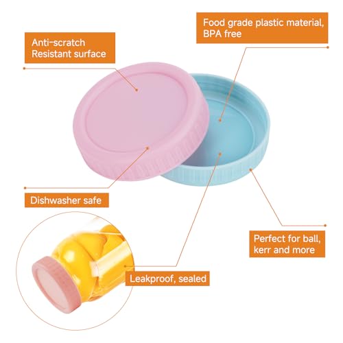 CHEFBEE Wide Mouth Mason Jar Lids - ChefBee 8PCS Colored Mason Plastic Lids Wide Mouth, Leak Proof Plastic Canning Covers for Jars, Reusable Can Covers Tops Caps with Rings for Ball, Kerr and More - Image 3