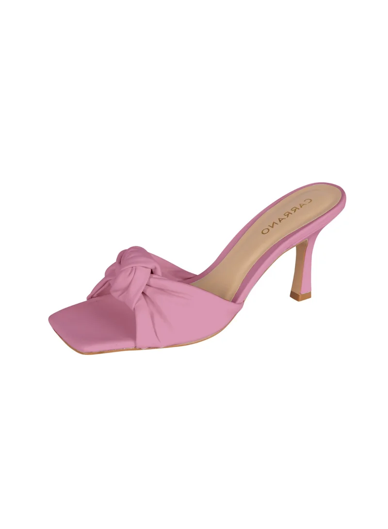 Carrano Pink Carrano Ladies Open Mule Knot Puffy Thin Heel Leather 321027 Cab0623 for Women | Best Price UAE