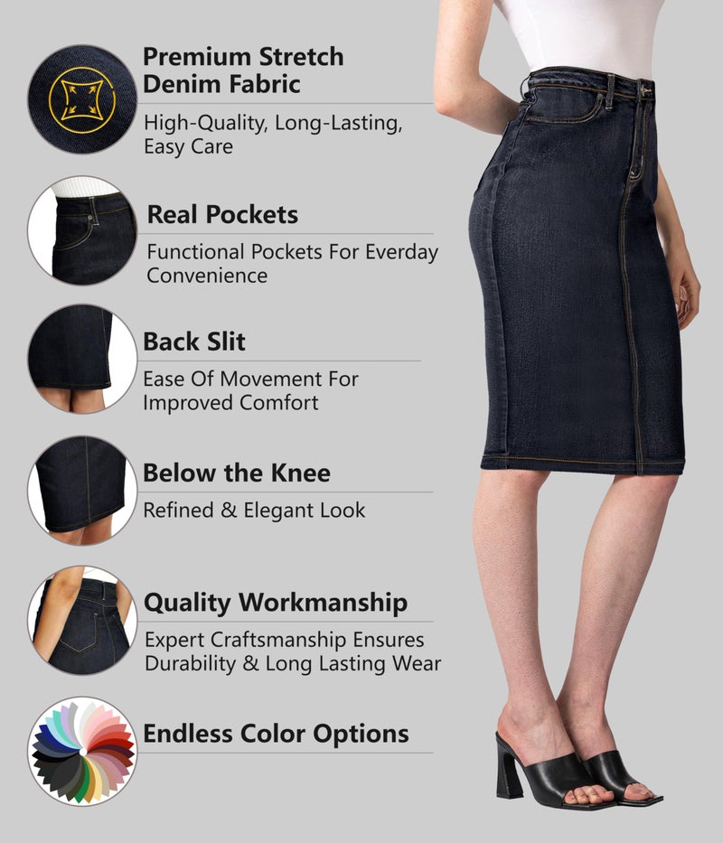 Lexi Womens Stretch Pencil Skirts with Functional Pockets, A Line & Destructed Mini Denim Skirts SKS22885 Blue Black 8 - Image 2