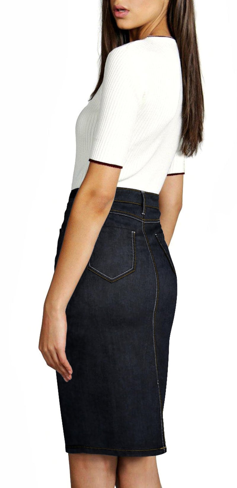 Lexi Womens Stretch Pencil Skirts with Functional Pockets, A Line & Destructed Mini Denim Skirts SKS22885 Blue Black 8 - Image 3
