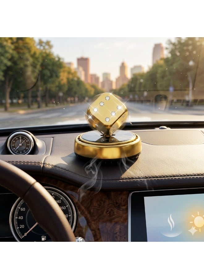 SolidX Solar Powered Rotating Golden Dice Car Air Freshener | Car Dashboard Interior Decoration with Perfume Liquid & Organic Fragrance I - Image 4