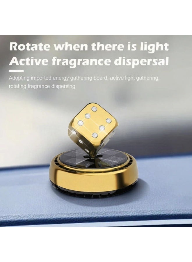 SolidX Solar Powered Rotating Golden Dice Car Air Freshener | Car Dashboard Interior Decoration with Perfume Liquid & Organic Fragrance I - Image 3