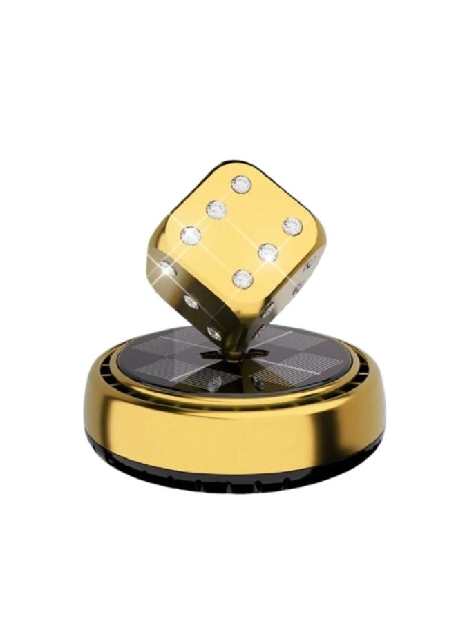 SolidX Solar Powered Rotating Golden Dice Car Air Freshener | Car Dashboard Interior Decoration with Perfume Liquid & Organic Fragrance I - Image 1