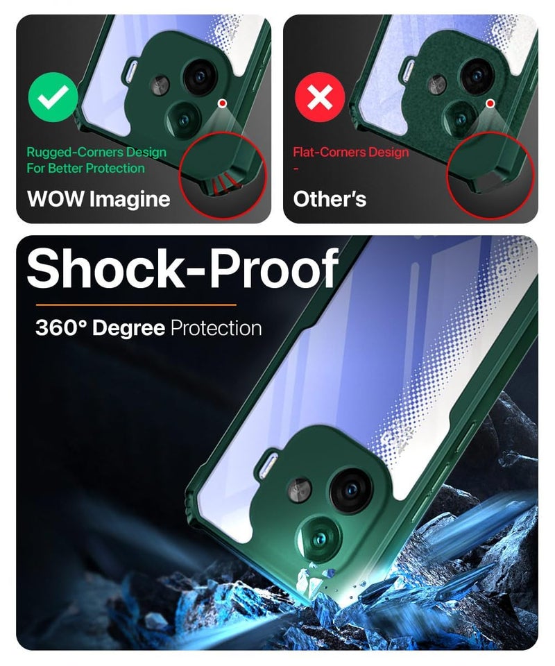 WOW IMAGINE Shock Proof Clear Protective Back Case for IQOO Neo 10R - AirEDGE Technology | 360 Degree Camera Protection | Transparent Hybrid Back Case Mobile Cover - Green - Image 3