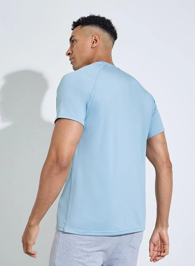 Styli Active  Blue Printed Short Sleeves Activewear T-Shirt for Men | Best Price UAE