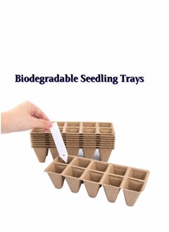 SYOSI 12 Pack Biodegradable Seedling Starter Trays Home Peat Pots with 20 Pcs Plant Labels Eco Friendly Seedling Germination Trays for Vegetable Fruit Gardens and Greenhouses 1 pair of seedlings  - Image 4