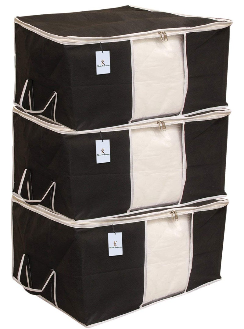 Kuber Industries 3 Piece Non Woven Underbed Storage Organiser Set Extra Large Black - Image 1