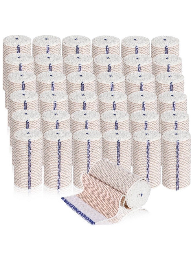 LEIFIDE 36 Pack Compression Bandage Wrap With Self Closure On Both Ends Elastic Bandage For Legs, Knees, Ankles, Wrists, Elbows, Shoulders, Athletic Stretchable Bandage Wrap (Blue Trim, 4 Inch)  - Image 1