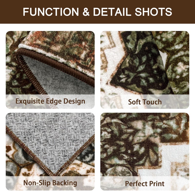 Tritard 100% Non Slip Kitchen Rugs Sets of 3 Washable Boho Kitchen Mats for Floor Vintage Farmhouse Kitchen Rug Soft Runner Rug for Hallway, Laundry Room, Indoor Entryway, Brown - Image 4