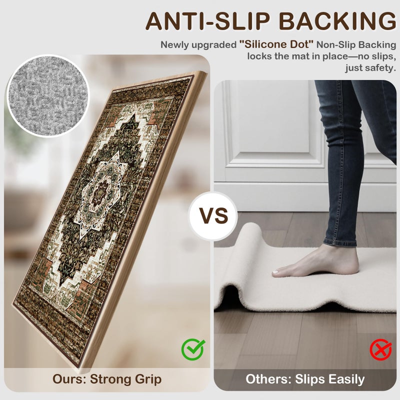 Tritard 100% Non Slip Kitchen Rugs Sets of 3 Washable Boho Kitchen Mats for Floor Vintage Farmhouse Kitchen Rug Soft Runner Rug for Hallway, Laundry Room, Indoor Entryway, Brown - Image 2