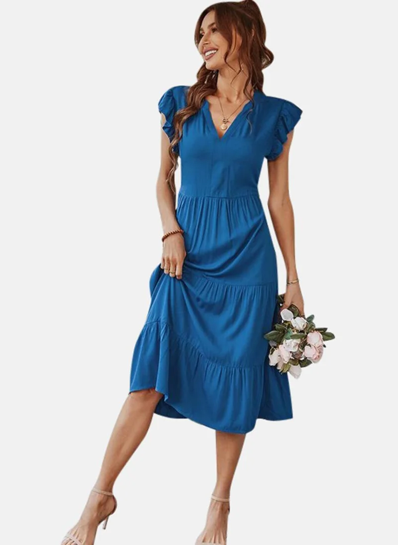 يونيكي Blue Solid A-Line Midi Dress