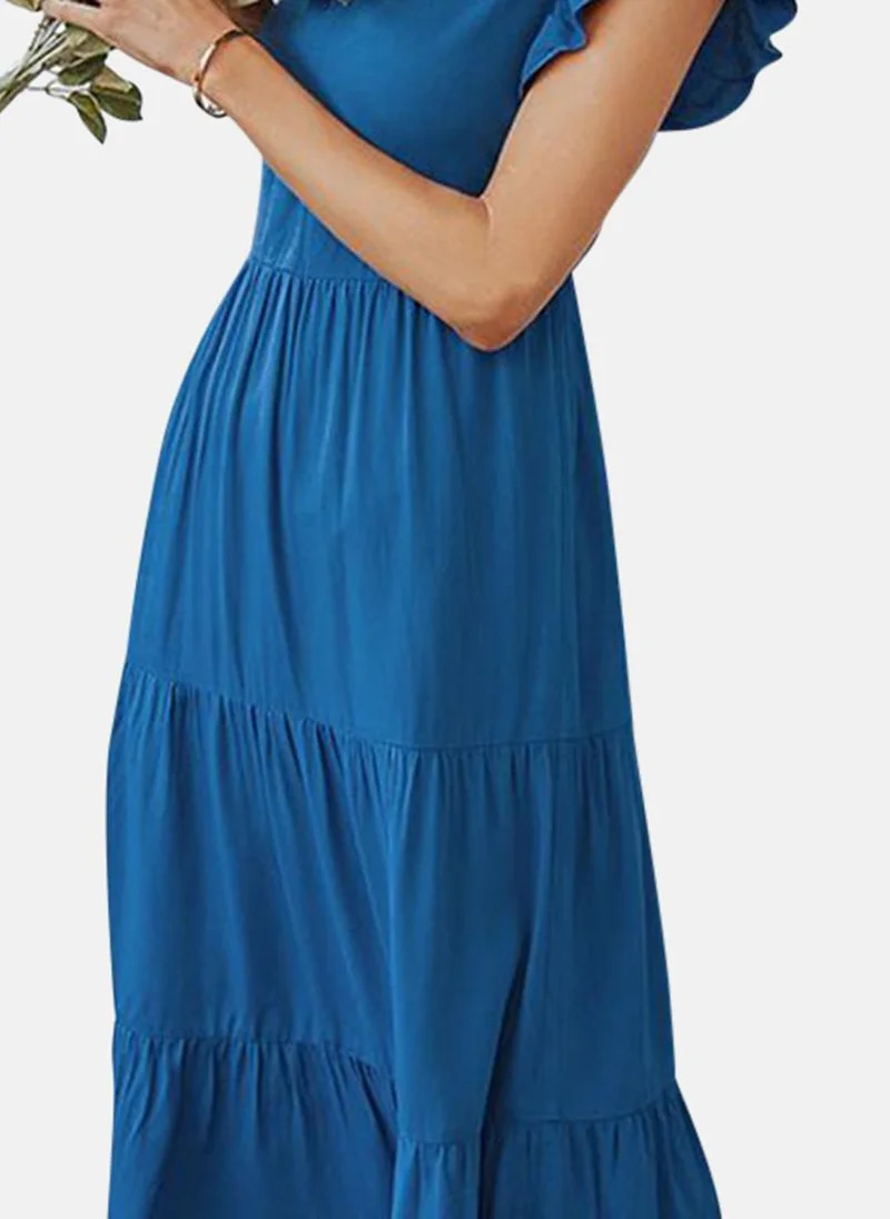 YUNIQEE Blue Solid A-Line Midi Dress