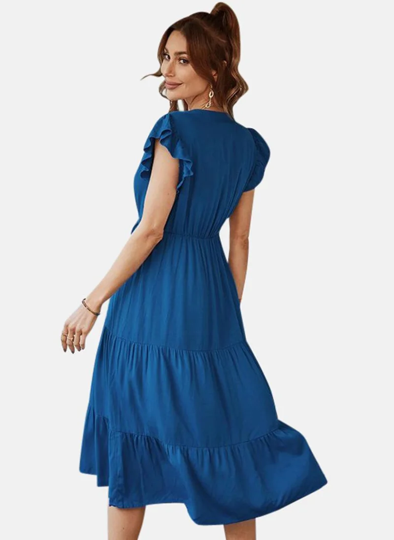 يونيكي Blue Solid A-Line Midi Dress